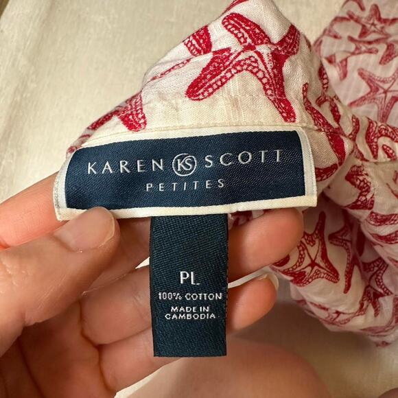 Karen Scott White Red Starfish Printed Button Up Shirt - Picture 3 of 3